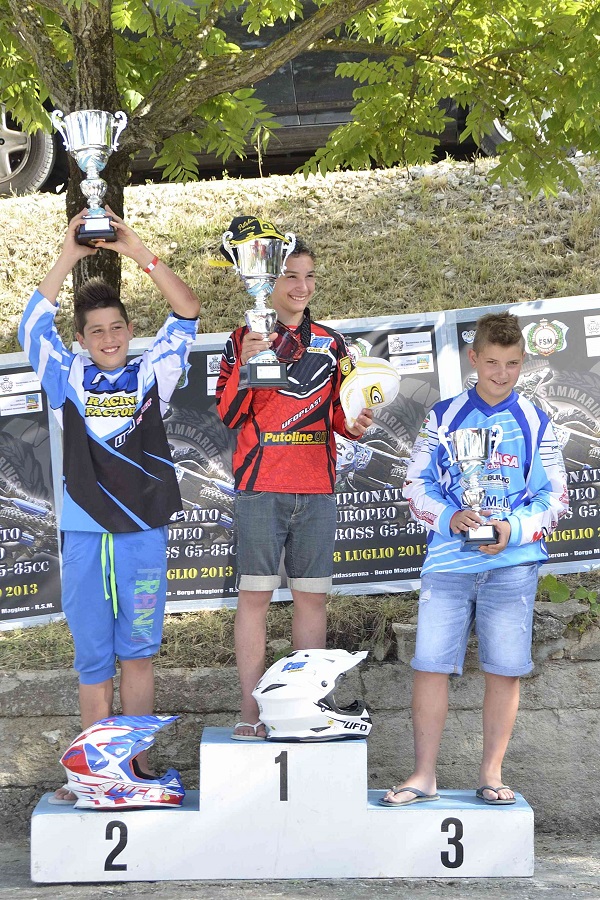 il podio finale dell'Europeo EMX 85 a San Marino